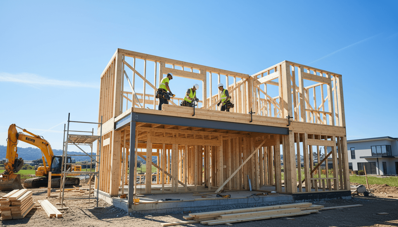 Professional construction team building a modern residential home in Houston